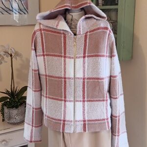 Rachel Zoe Cozy Zip Hooded Plaud Jacket. Coastal Cowgirl.